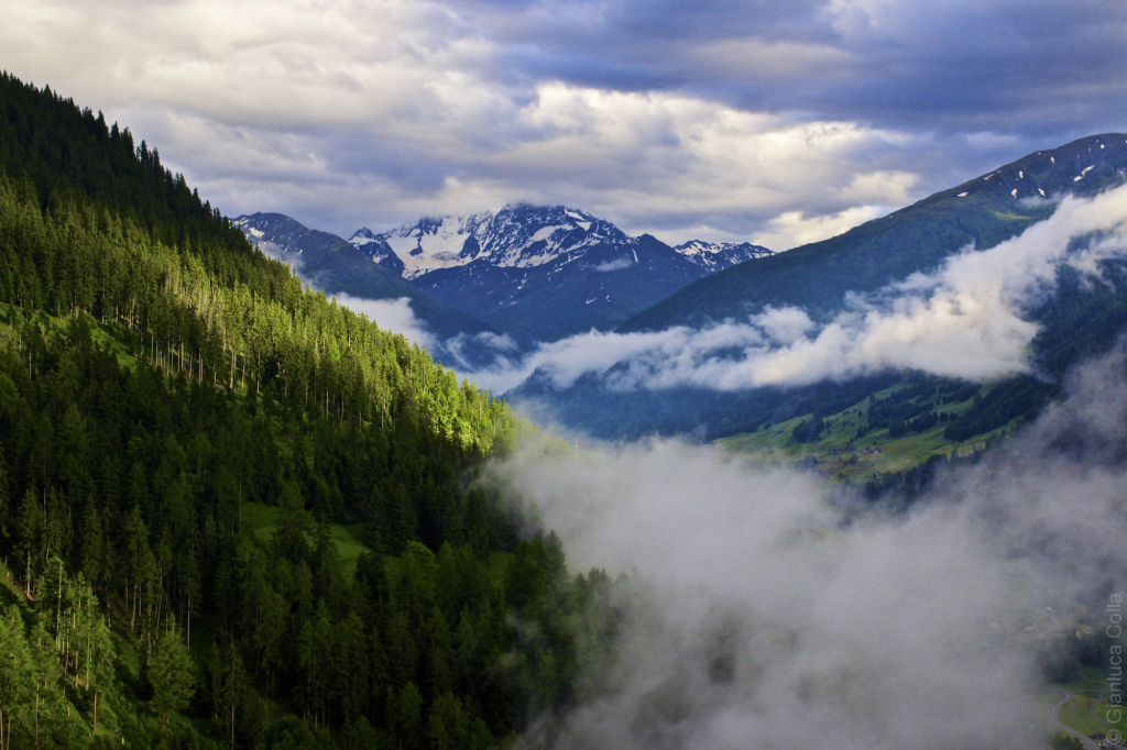 Clouds in a valley near the Italian border, in Switzerland.